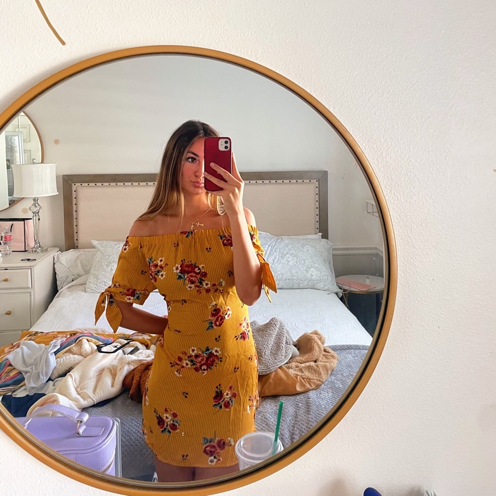 YELLOW FLORAL STRAPLESS DRESS